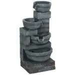 30 Inch 4 Tier Outdoor Resin Water Fountain with LED Lights and Pump, Gray
