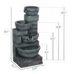 30 Inch 4 Tier Outdoor Resin Water Fountain with LED Lights and Pump, Gray - Image 3