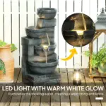 30 Inch 4 Tier Outdoor Resin Water Fountain with LED Lights and Pump, Gray - Image 4