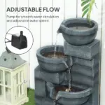 30 Inch 4 Tier Outdoor Resin Water Fountain with LED Lights and Pump, Gray - Image 5