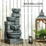 30 Inch 4 Tier Outdoor Resin Water Fountain with LED Lights and Pump, Gray - Image 6