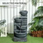 30 Inch 4 Tier Outdoor Resin Water Fountain with LED Lights and Pump, Gray - Image 7