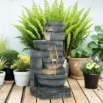 30 Inch 4 Tier Outdoor Resin Water Fountain with LED Lights and Pump, Gray - Image 8