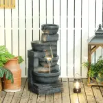 30 Inch 4 Tier Outdoor Resin Water Fountain with LED Lights and Pump, Gray - Image 10