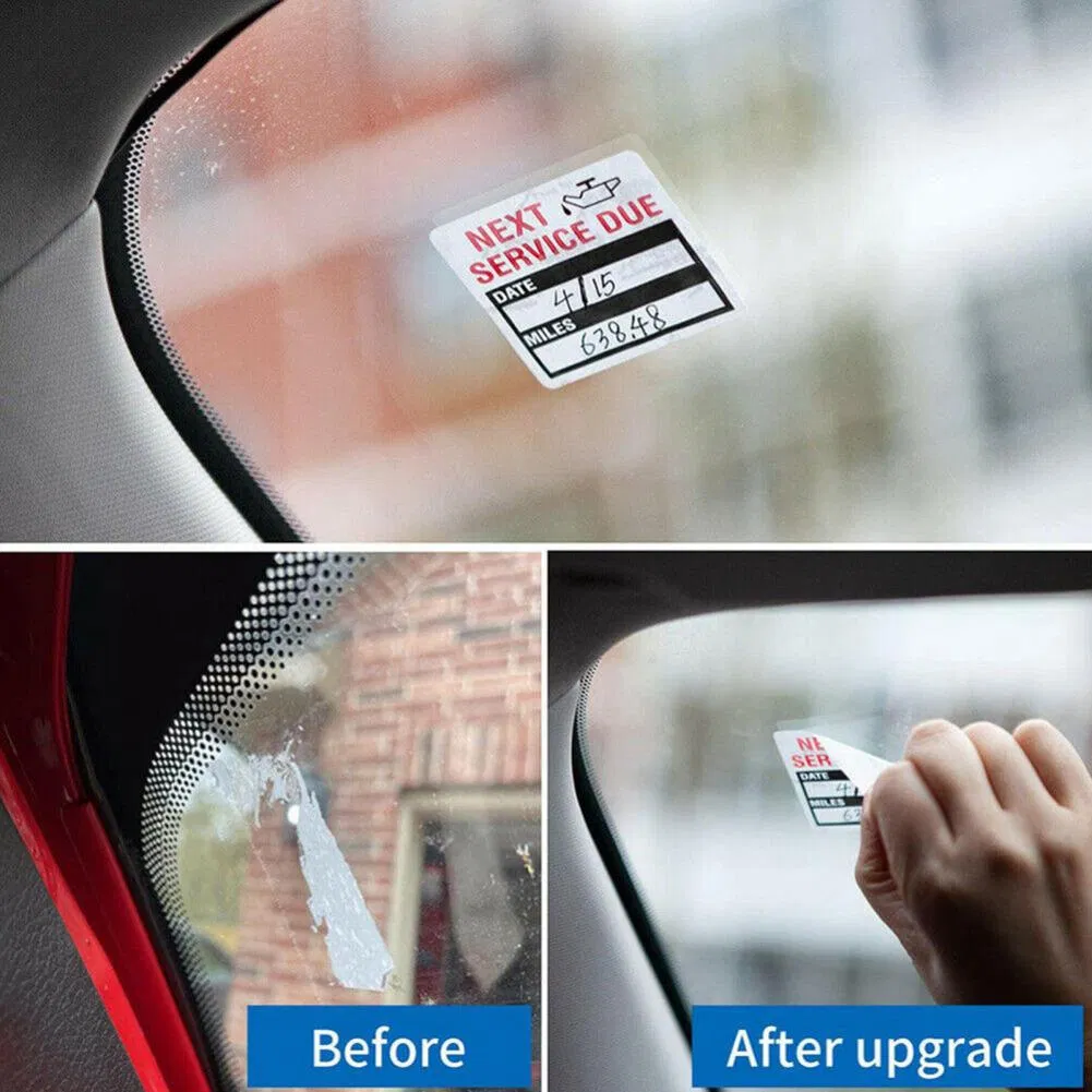 300 Pack Clear Oil Change Service Reminder Window Stickers 2 x 2 Inch