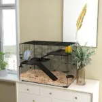 31" Gerbil Cage with Glass Basin Ramps Platforms Hut Exercise Wheel Black for Small Hamsters - Image 2