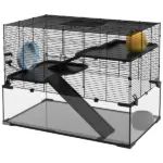 31" Gerbil Cage with Glass Basin Ramps Platforms Hut Exercise Wheel Black for Small Hamsters