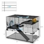 31" Gerbil Cage with Glass Basin Ramps Platforms Hut Exercise Wheel Black for Small Hamsters - Image 3