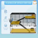 31" Gerbil Cage with Glass Basin Ramps Platforms Hut Exercise Wheel Black for Small Hamsters - Image 4