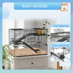 31" Gerbil Cage with Glass Basin Ramps Platforms Hut Exercise Wheel Black for Small Hamsters - Image 7