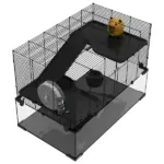 31" Gerbil Cage with Glass Basin Ramps Platforms Hut Exercise Wheel Black for Small Hamsters - Image 8