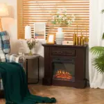 HOMCOM 32 Inch Electric Fireplace with Mantel 1400W Remote Control White - Image 2