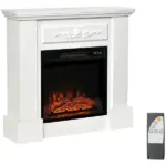 HOMCOM 32 Inch Electric Fireplace with Mantel, Freestanding Heater with LED Log Flame, Overheat Protection and Remote Control, 1400W, White