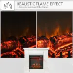 HOMCOM 32 Inch Electric Fireplace with Mantel, Freestanding Heater with LED Log Flame, Overheat Protection and Remote Control, 1400W, White - Image 4