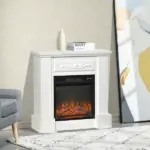 HOMCOM 32 Inch Electric Fireplace with Mantel, Freestanding Heater with LED Log Flame, Overheat Protection and Remote Control, 1400W, White - Image 10