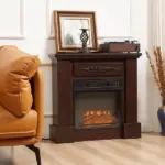 HOMCOM 32 Inch Electric Fireplace with Mantel 1400W Remote Control White - Image 10