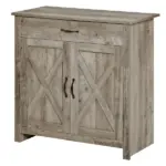HOMCOM 32" Farmhouse Sideboard Buffet Cabinet, Barn Door Style Coffee Bar for Kitchen, Living Room or Entryway, Gray Wash - Image 11