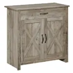HOMCOM 32" Farmhouse Sideboard Buffet Cabinet, Barn Door Style Coffee Bar for Kitchen, Living Room or Entryway, Gray Wash
