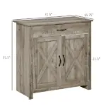 HOMCOM 32" Farmhouse Sideboard Buffet Cabinet, Barn Door Style Coffee Bar for Kitchen, Living Room or Entryway, Gray Wash - Image 3