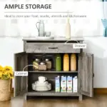 HOMCOM 32" Farmhouse Sideboard Buffet Cabinet, Barn Door Style Coffee Bar for Kitchen, Living Room or Entryway, Gray Wash - Image 4