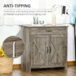 HOMCOM 32" Farmhouse Sideboard Buffet Cabinet, Barn Door Style Coffee Bar for Kitchen, Living Room or Entryway, Gray Wash - Image 6