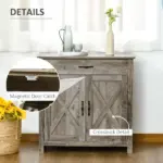 HOMCOM 32" Farmhouse Sideboard Buffet Cabinet, Barn Door Style Coffee Bar for Kitchen, Living Room or Entryway, Gray Wash - Image 7