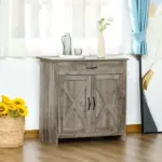 HOMCOM 32" Farmhouse Sideboard Buffet Cabinet, Barn Door Style Coffee Bar for Kitchen, Living Room or Entryway, Gray Wash - Image 10