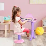 Qaba 32-Key Princess Electronic Toy Piano for Kids, Educational Keyboard Piano with Stool, MP3, Record, Flashing Lights, Microphone for 3-6 Years - Image 2