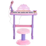 Qaba 32-Key Princess Electronic Toy Piano for Kids, Educational Keyboard Piano with Stool, MP3, Record, Flashing Lights, Microphone for 3-6 Years - Image 11