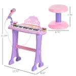 Qaba 32-Key Princess Electronic Toy Piano for Kids, Educational Keyboard Piano with Stool, MP3, Record, Flashing Lights, Microphone for 3-6 Years - Image 3