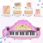 Qaba 32-Key Princess Electronic Toy Piano for Kids, Educational Keyboard Piano with Stool, MP3, Record, Flashing Lights, Microphone for 3-6 Years - Image 4