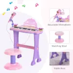 Qaba 32-Key Princess Electronic Toy Piano for Kids, Educational Keyboard Piano with Stool, MP3, Record, Flashing Lights, Microphone for 3-6 Years - Image 6