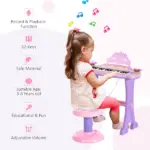 Qaba 32-Key Princess Electronic Toy Piano for Kids, Educational Keyboard Piano with Stool, MP3, Record, Flashing Lights, Microphone for 3-6 Years - Image 7