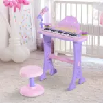Qaba 32-Key Princess Electronic Toy Piano for Kids, Educational Keyboard Piano with Stool, MP3, Record, Flashing Lights, Microphone for 3-6 Years - Image 10