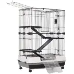 32L 4-Level Small Animal Cage with Wheels Slide-out Tray Black for Bunny Chinchillas Ferret - Image 11