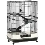 32L 4-Level Small Animal Cage with Wheels Slide-out Tray Black for Bunny Chinchillas Ferret