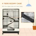 32L 4-Level Small Animal Cage with Wheels Slide-out Tray Black for Bunny Chinchillas Ferret - Image 4