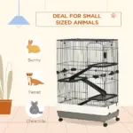 32L 4-Level Small Animal Cage with Wheels Slide-out Tray Black for Bunny Chinchillas Ferret - Image 6