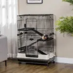 32L 4-Level Small Animal Cage with Wheels Slide-out Tray Black for Bunny Chinchillas Ferret - Image 10