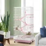 32 Inch 6 Level Small Animal Cage with Wheels and Slide Out Tray, Pink - Image 2