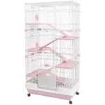 32 Inch 6 Level Small Animal Cage with Wheels and Slide Out Tray, Pink - Image 11