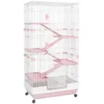 32 Inch 6 Level Small Animal Cage with Wheels and Slide Out Tray, Pink