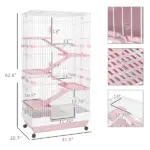 32 Inch 6 Level Small Animal Cage with Wheels and Slide Out Tray, Pink - Image 3