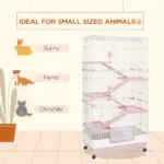 32 Inch 6 Level Small Animal Cage with Wheels and Slide Out Tray, Pink - Image 6