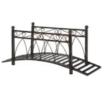 Outsunny 3.3 ft Metal Arch Zen Garden Bridge with Safety Siderails, Decorative Footbridge, Delicate Scrollwork and Corner Spheres for Stream