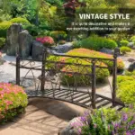 Outsunny 3.3 ft Metal Arch Zen Garden Bridge with Safety Siderails, Decorative Footbridge, Delicate Scrollwork and Corner Spheres for Stream - Image 5