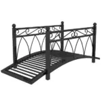 3.3' Metal Garden Bridge with Safety Siderails Weather-Resistant Black Vintage Style Zen Bridge