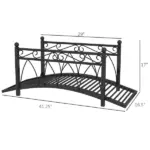 3.3' Metal Garden Bridge with Safety Siderails Weather-Resistant Black Vintage Style Zen Bridge - Image 3