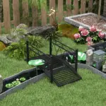 3.3' Metal Garden Bridge with Safety Siderails Weather-Resistant Black Vintage Style Zen Bridge - Image 10