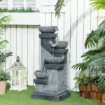 Outsunny 33.5 Inch Water Fountain, 4-Tier Resin Cascading Bowls Outdoor Waterfall Fountain with LED Lights, Pump - Image 2